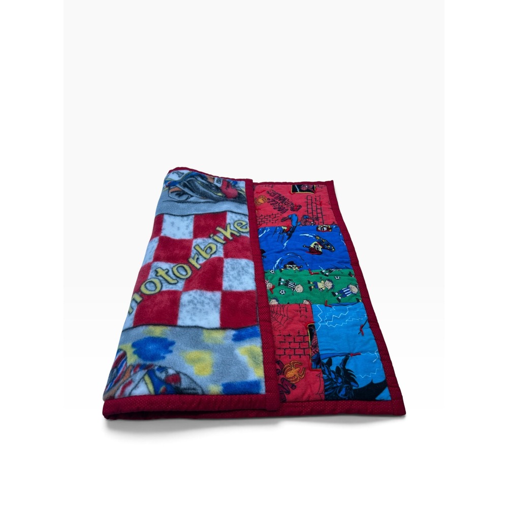 Handmade Reversible Baby Blanket Motorbike Superheroes Soccer Patchwork 29x24